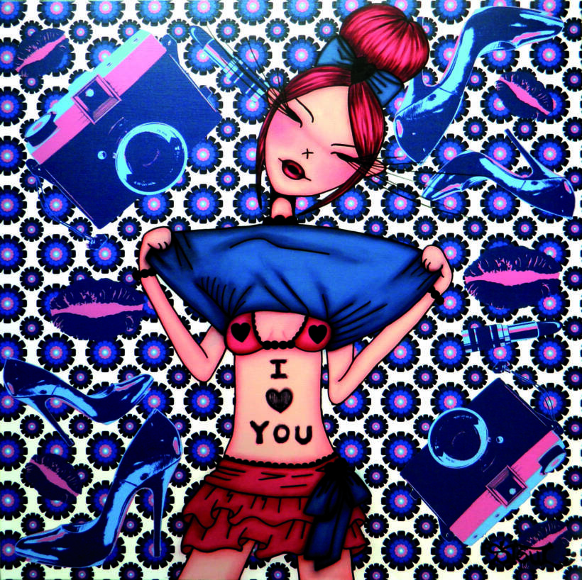 Stoul – GROUPIE – Acrylique, huile et impression sur toile – pièce unique – 100×100 cm – 2011