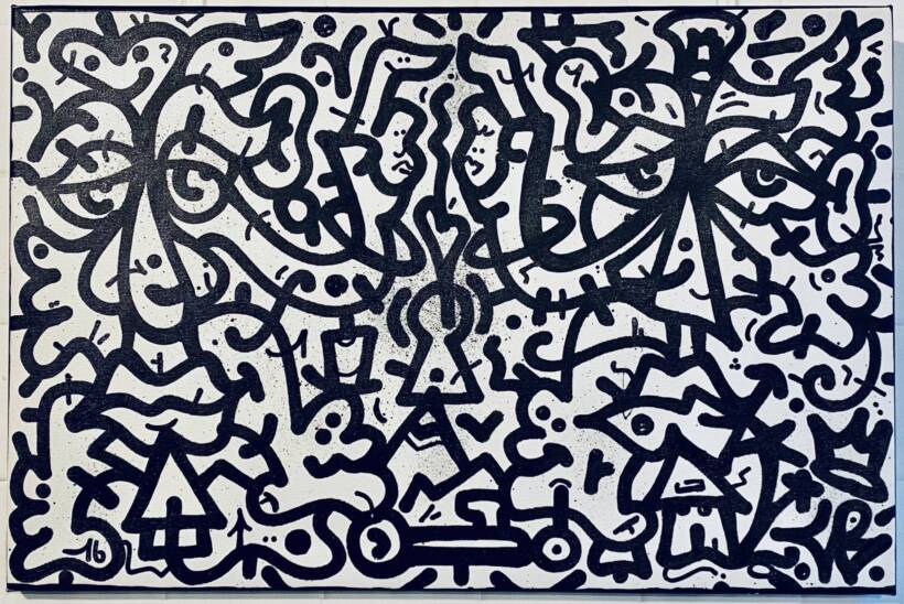 Louis Bottero – 3 bassins, numéro 1 – Techniques mixtes sur toile – 40 x 59 cm