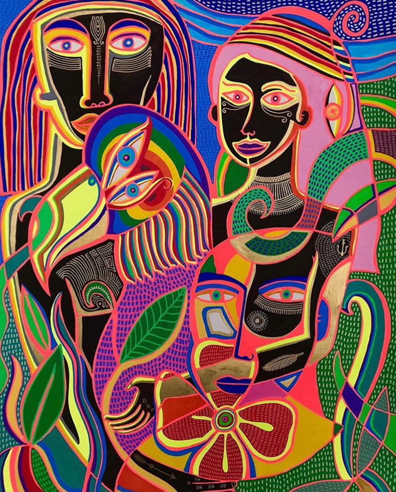 Julien Calot – L’oiseau des illusions – 2018 – Techniques mixtes sur toile – 50 x 65 cm 