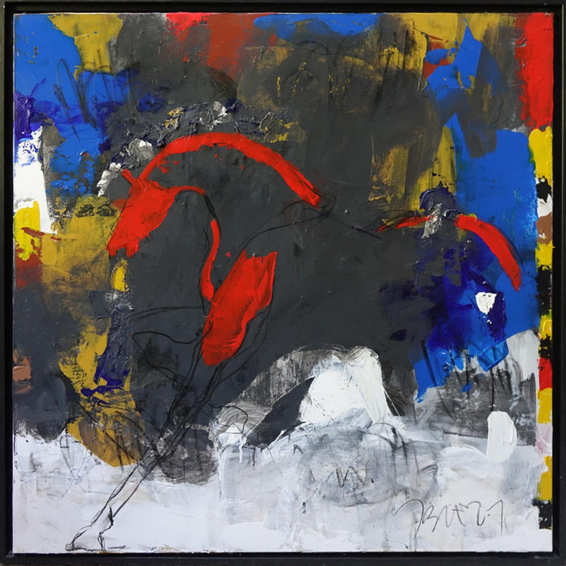 Cheval rouge – toile – caisse américaine – 100x 100 cm – Jacques Blézot