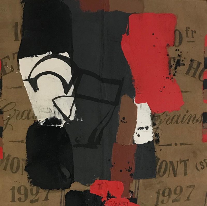 Abstraction autour du cheval, Acrylique et encre de chine sur toile de jute – 100 x 100 cm