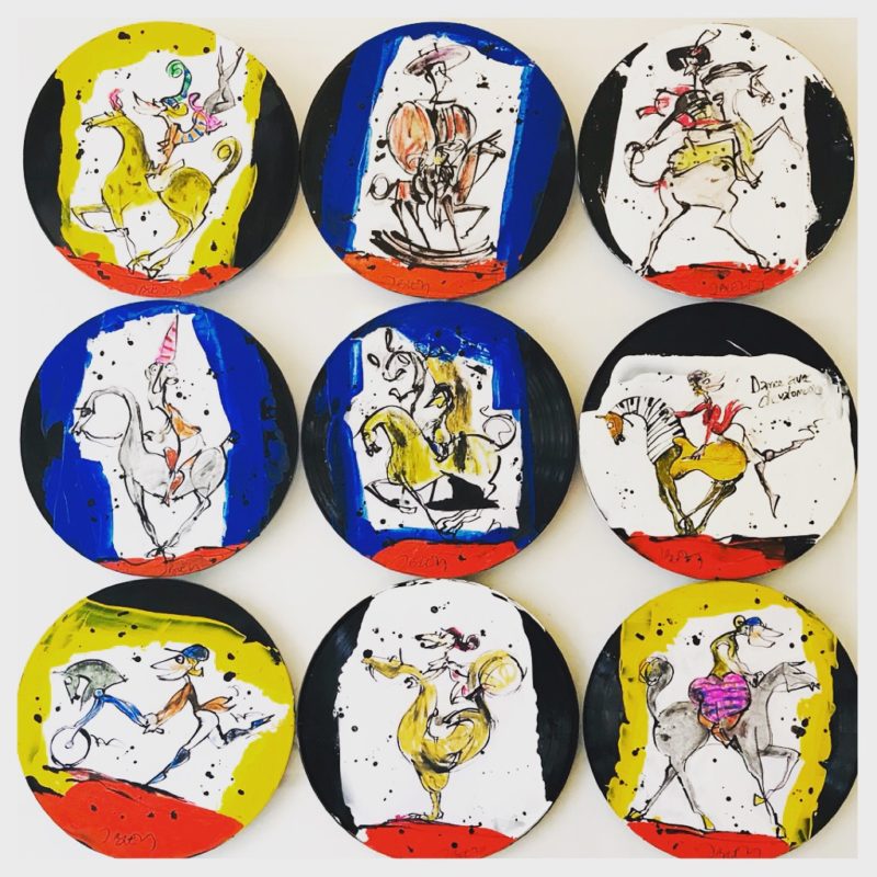 9 vinyles sur plexiglass – Histoire de chevaux- 100 x 100 cm