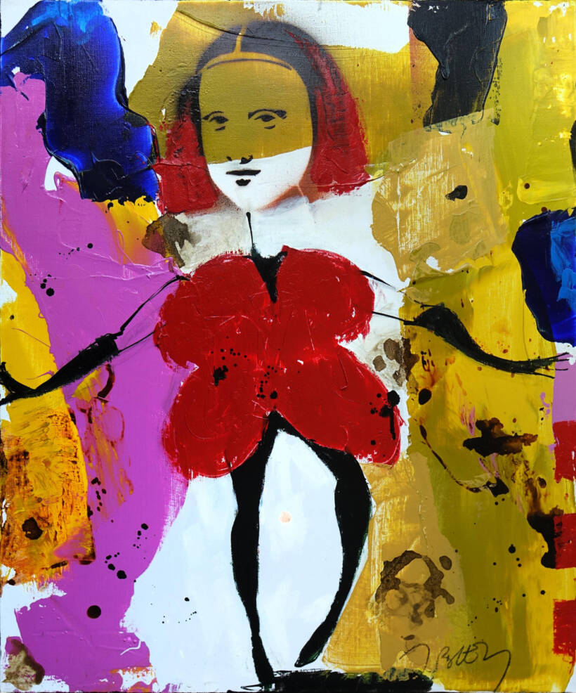 Jacques Blézot – La joconde et son papillon- Techniques mixtes sur toile – 64 x 53 cm