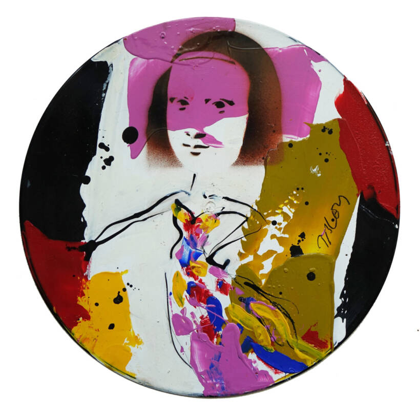 Jacques Blézot – La Joconde en robe noire et rose – Techniques mixtes sur vynile – 30 cm