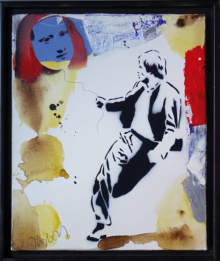 Jacques Blézot – L’envol du ballon Joconde- Techniques mixtes sur toile – 46 x 38 cm