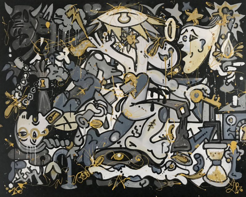 Louis Bottero – Guerenicoeur, 2018,
120 x 150 cm – technique mixte sur toile