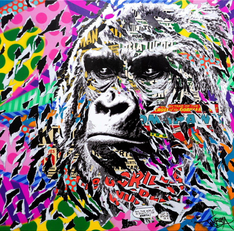 Jo di Bona – Britto Gorilla – techniques mixtes sur toile – 80 x 80 cm