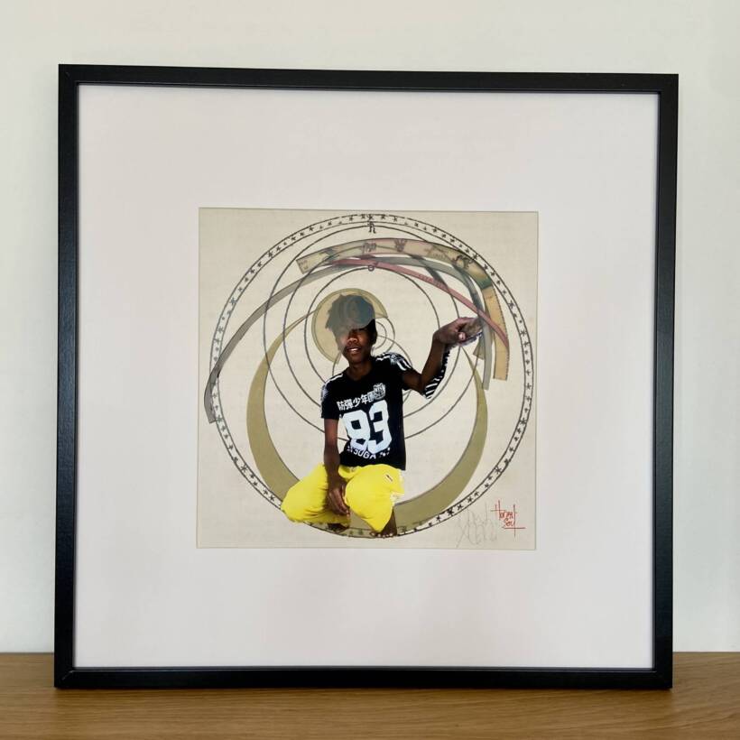 Tondo – Jeune-homme / Tagbanua – oeuvre originale – collage sur papier – Encadrement sous-verre, 52 x 52 cm