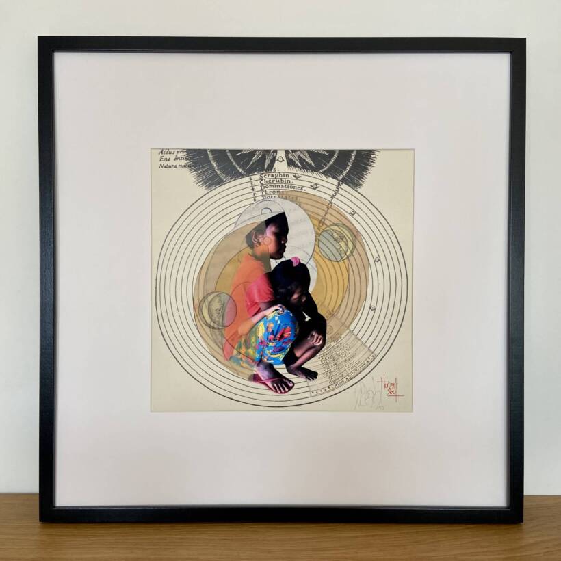 Tondo – Fillettes/ Tagbanua – oeuvre originale – collage sur papier – encadrement sous-verre, 52 x 52 cm