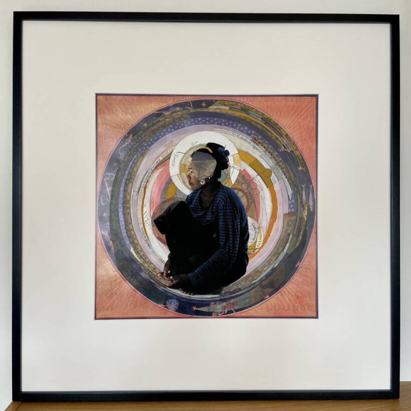 Tondo – Mossah/ Badjaos – oeuvre originale – Peinture et collage sur papier – Encadrement sous-verre, 73 x 72 cm