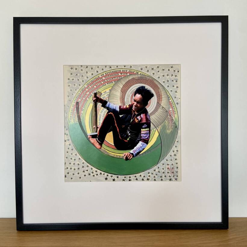 Tondo – Jeune homme/ Badjaos – oeuvre originale – collage sur papier – Encadrement sous-verre, 52 x 52 cm