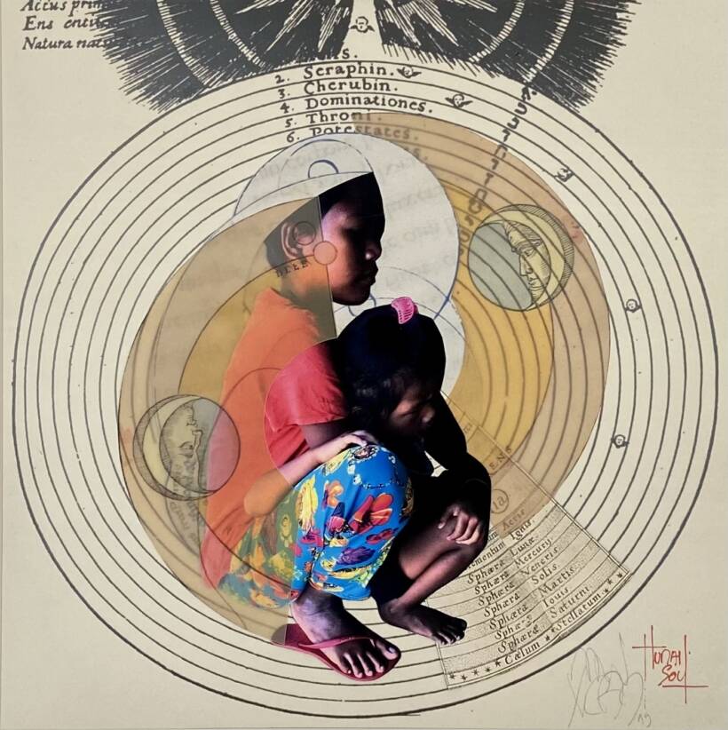 Tondo – Fillettes/ Tagbanua – oeuvre originale – collage sur papier – 29 x 29 cm – 2019