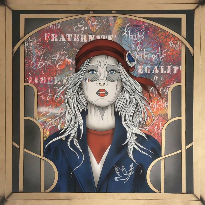 Caro Graffiti – Marianne – Mixed medias on canvas – 100 x 100 cm
