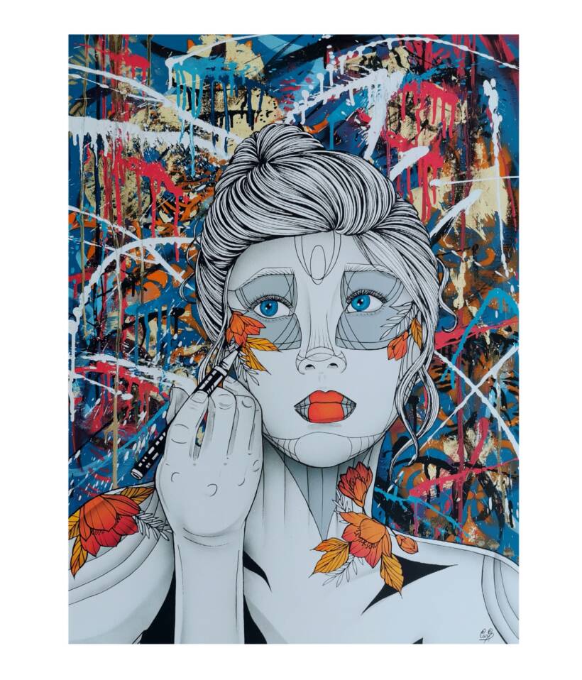 Caro Graffiti – Se réinventer – Spray paint and ink on canvas – 80 x 60 cm