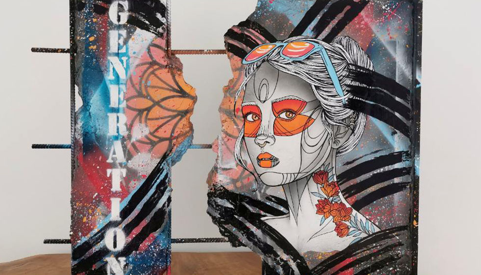 Caro Graffiti – Sculpture – Génération – Peinture aérosol et encre permanente sur béton et acier – 62 x 53 x 6 cm