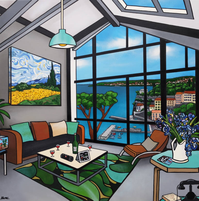 Alione – Ambiance Jazzy – Mixed media on canvas – 100 x 100 cm – 2023