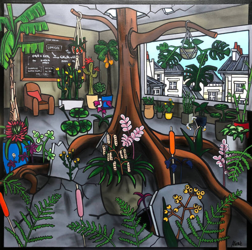 Alione – Plant stylism – Mixed media on canvas – 100 x 100 cm