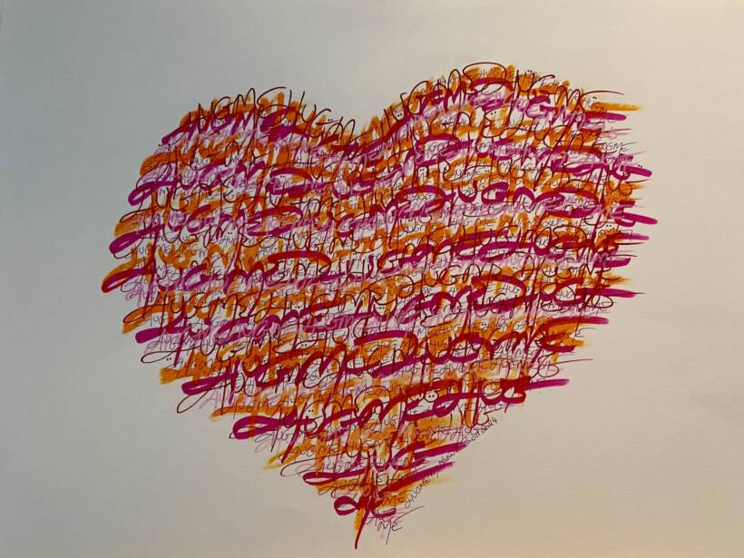 Karine Paoli – Poetic heart – Peinture sur papier Fine Art, 50 x 65 cm