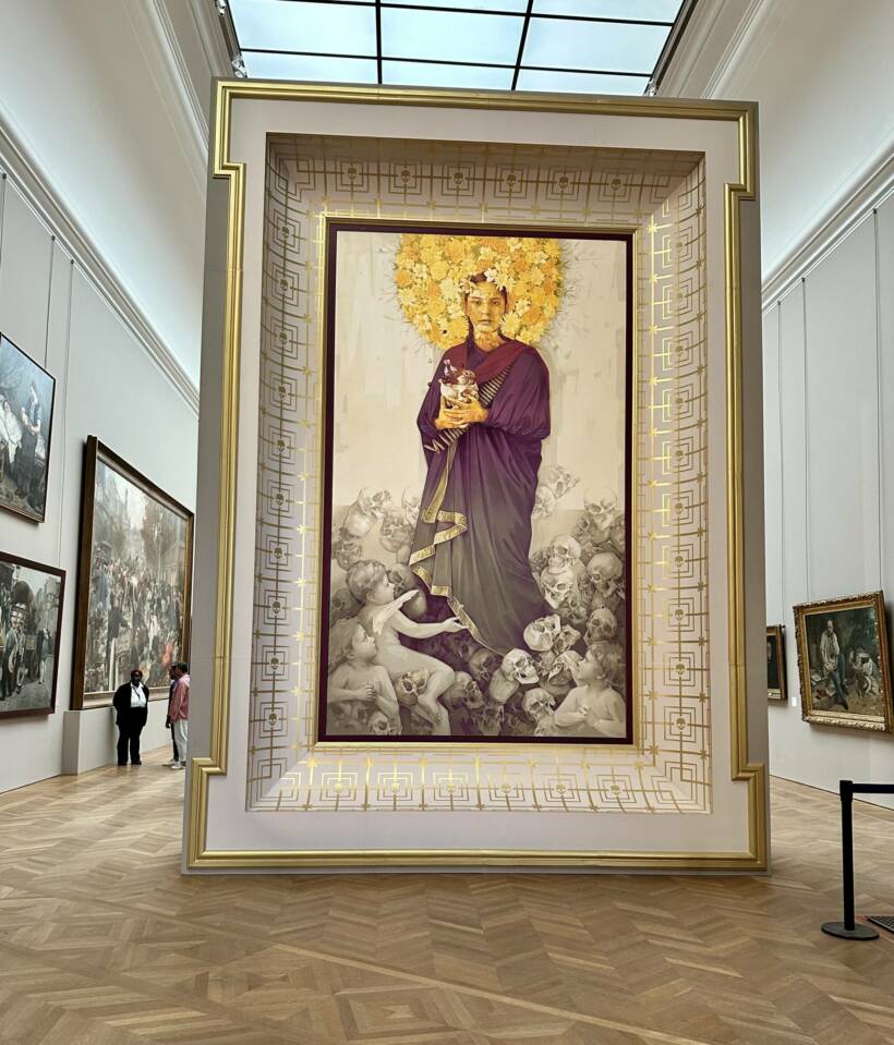 INTI Encomendacion, 2024
Peinture acrylique sur toile et encadrement reproduisant la porte historique de la salle
