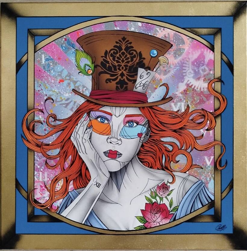 Caro Graffiti – Rêverie d’Alice – Techniques mixtes sur toile – 60 x 60 cm – 2024