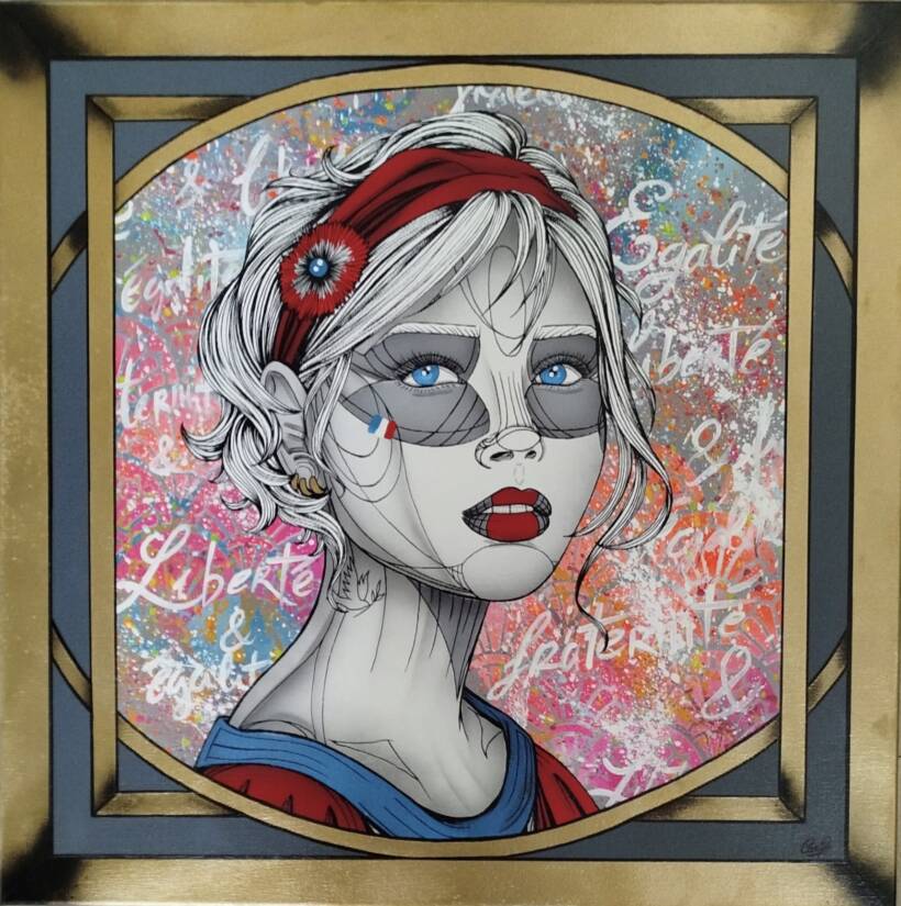 Caro Graffiti – Free Marianne – Techniques mixtes sur toile – 60 x 60 cm – 2024