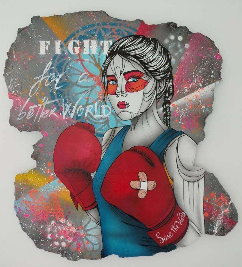 Caro Graffiti – Better world – Techniques mixtes sur plâtre – 53 x 46 cm