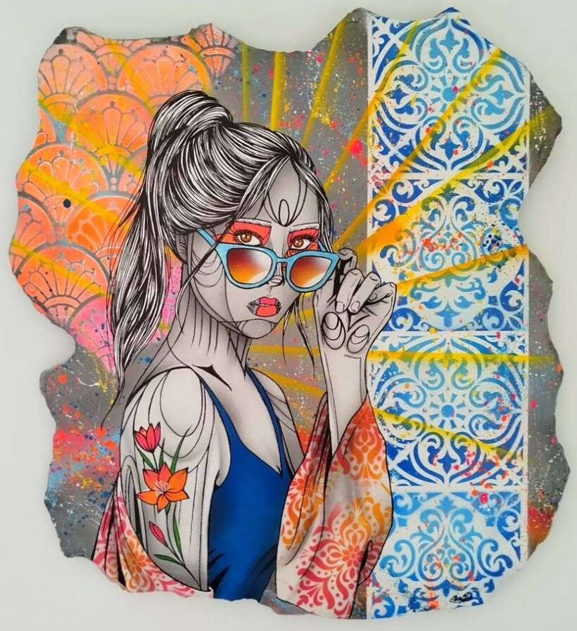 Caro Graffiti – Sun – Techniques mixtes sur plâtre – 51 x 57,5 cm