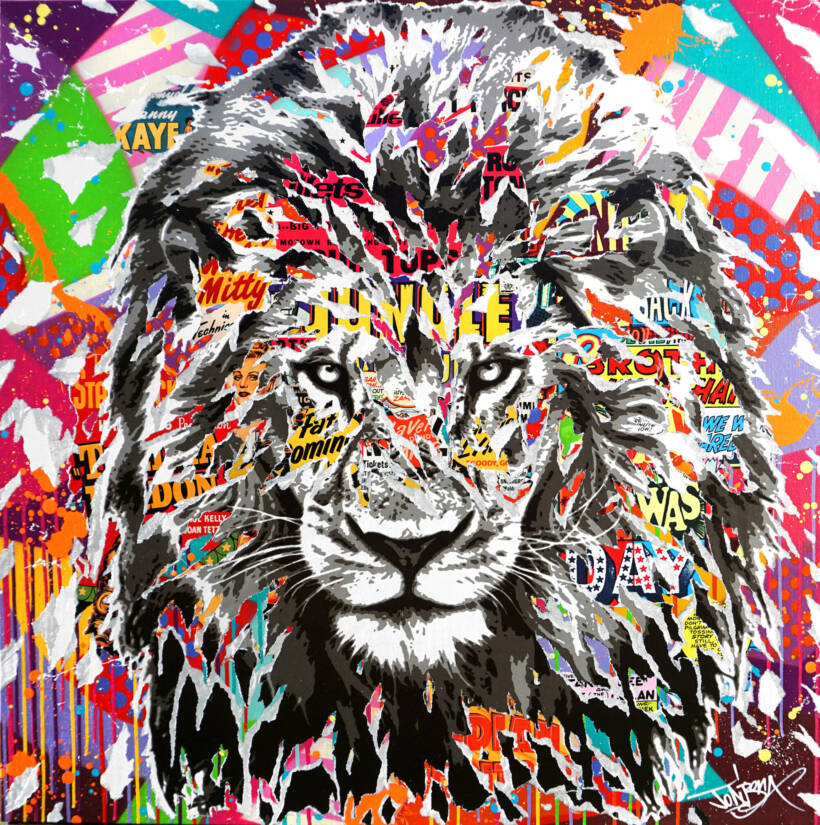 Pimp my Lion – Techniques mixtes sur toile – 100 x 100 cm – 20242024
