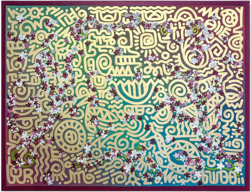 Woo – Cerisier en ville – Acrylique et encre sur toile – 116 x 89 cm