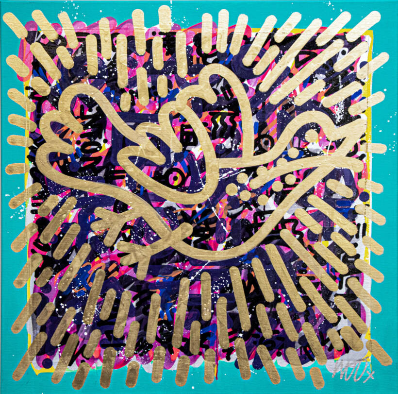 Woo – Flying high in the sky – Acrylique et encre sur toile – 70 x 70 cm – 2023