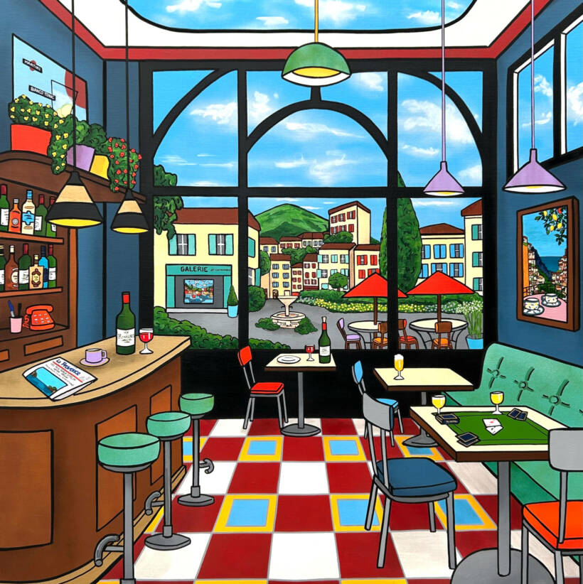 Alione – La partie de cartes – Techniques mixtes sur toile – 120 x 120 cm