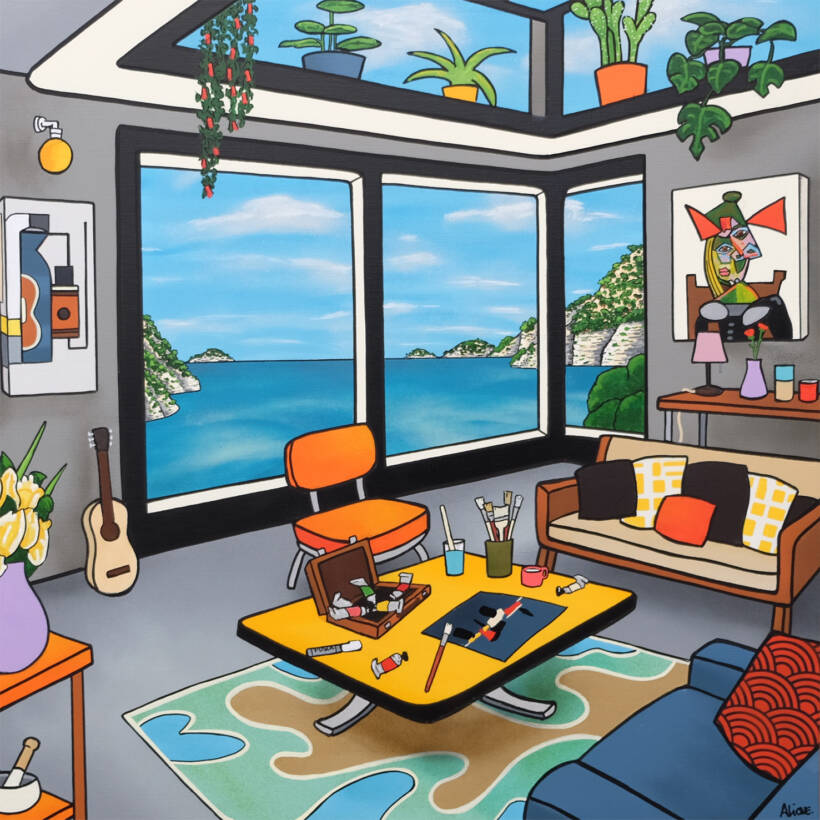 Alione – Peindre l’horizon – Techniques mixtes sur toile – 100 x 100 cm