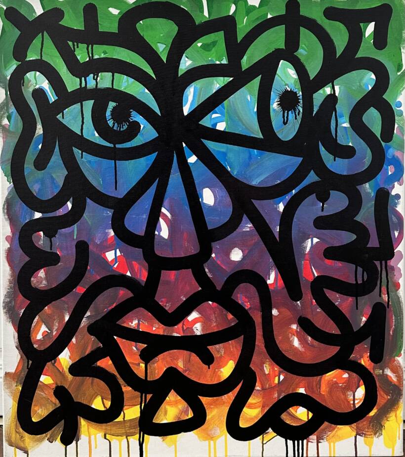 Louis Bottero – Sponge totem – Technqiues mixtes sur toile – 80 x 70 cm – 2021