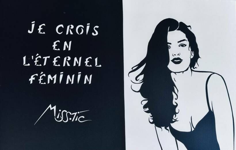Miss.Tic – Je crois en l’éternel féminin – Impression traditionnelle sur soie – 60 x 40 cm – 2025 – Numéroté sur 99
