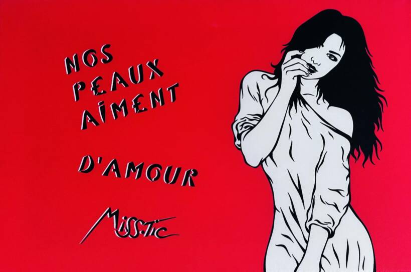 Miss.Tic – Nos peaux aiment d’amour – Impression traditionnelle sur soie – 60 x 40 cm – 2025 – Numéroté sur 99